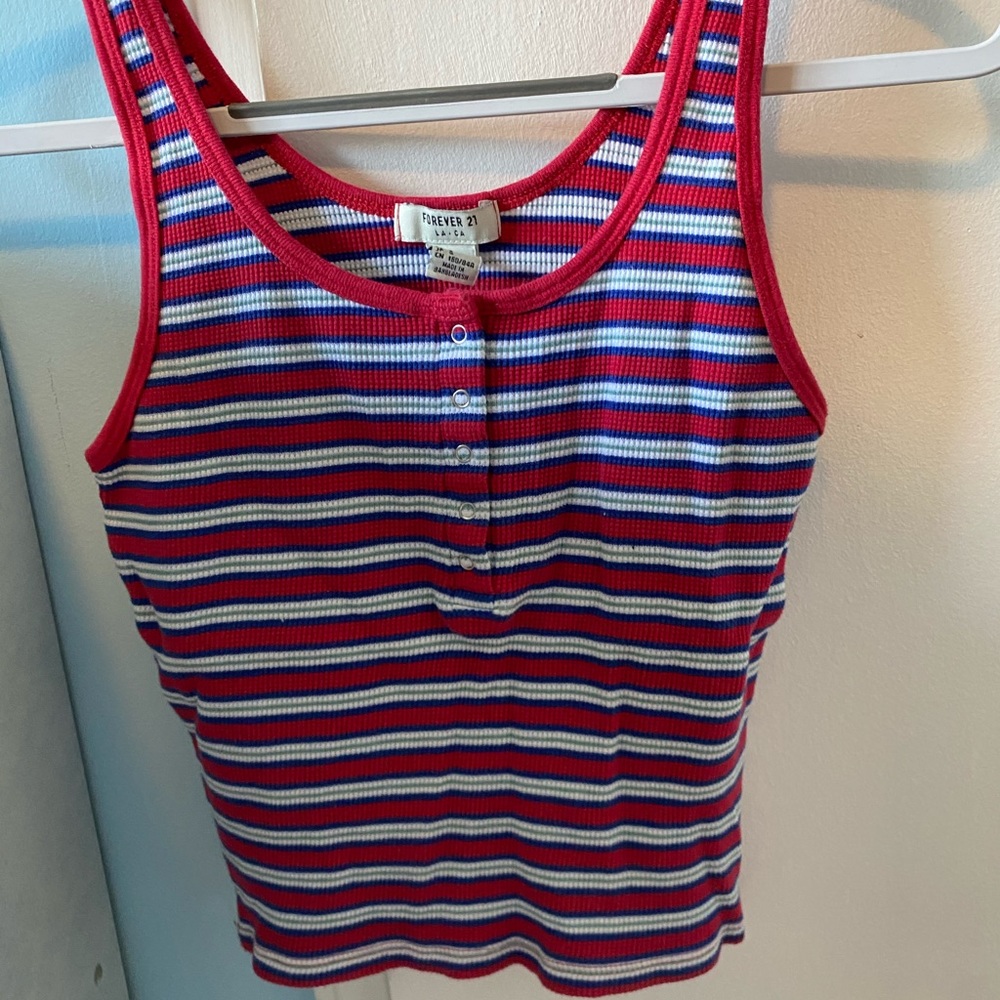 Red, white, and blue tank.